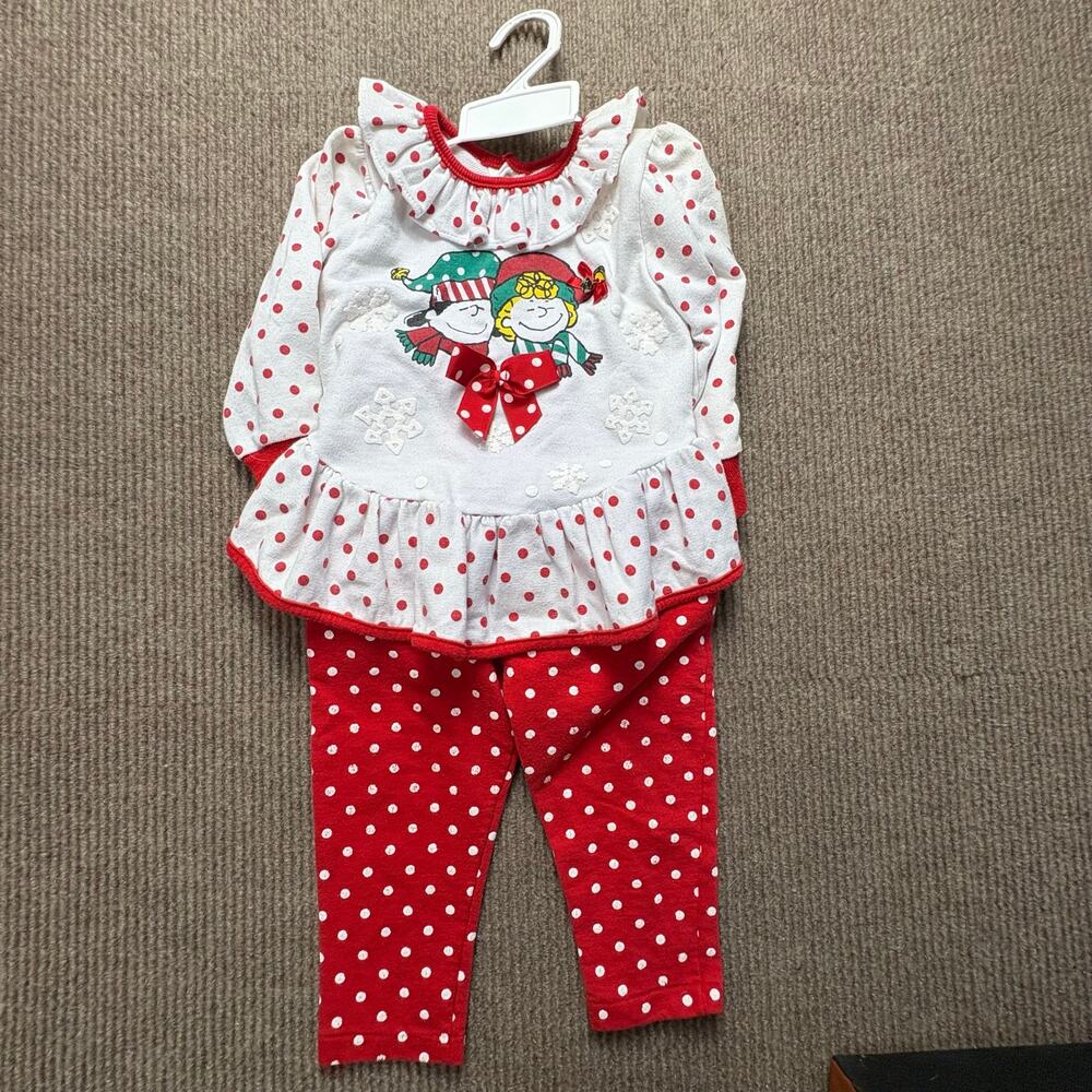 Vintage Peanuts Charlie Brown Christmas Two Piece Girls Outfit 3T